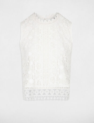 Sleeveless lace top ecru women
