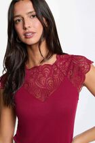 Lace t-shirt with round neck bordeaux women