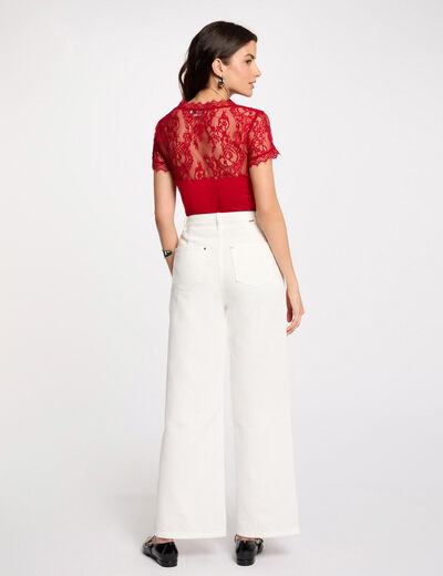 Short-sleeved t-shirt with lace red women