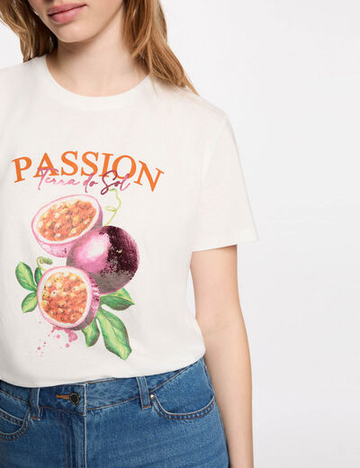 Printed t-shirt with round neck white women