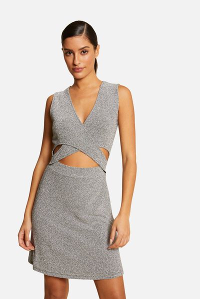 Fitted dress with openings silver ladies'