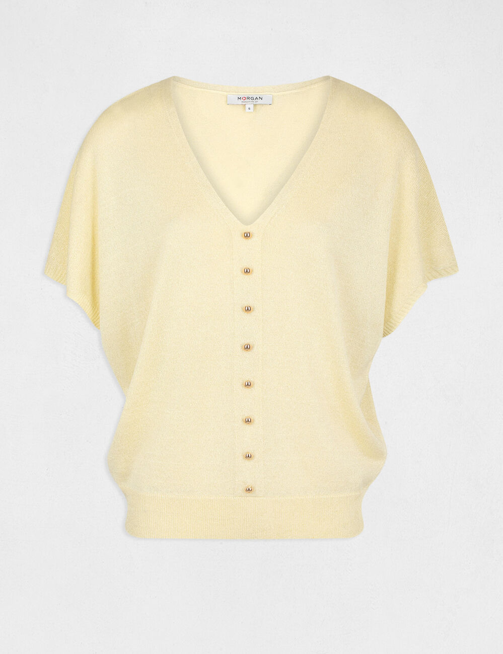 Short-sleeved jumper with buttons straw yellow women