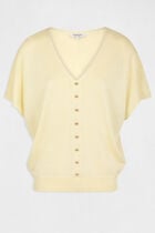 Short-sleeved jumper with buttons straw yellow women