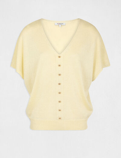 Short-sleeved jumper with buttons straw yellow women