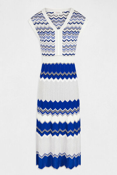 Maxi straight jumper dress chevron print mid blue ladies'