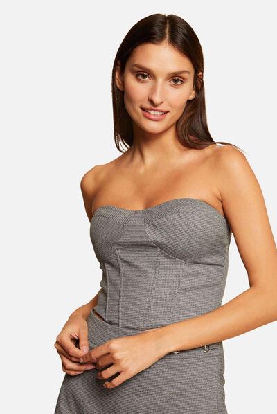 Cropped sleveless bustier mid-grey ladies'