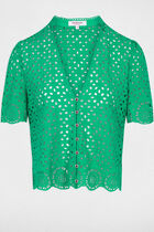 Shirt with English embroidery green women