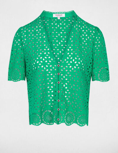Shirt with English embroidery green ladies'