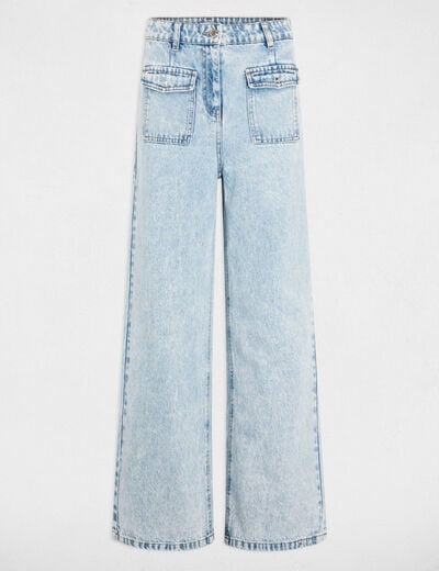 High-waisted wide leg jeans bleach denim women