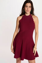 Sleeveless knitted flared dress bordeaux women