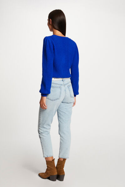 Long-sleeved jumper with V-neck electric blue ladies'