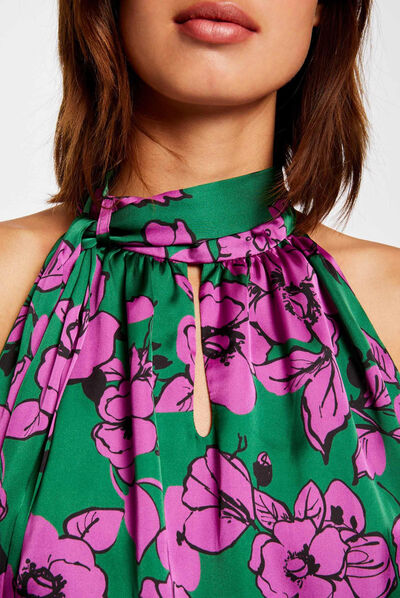 Sleeveless blouse floral print purple ladies'