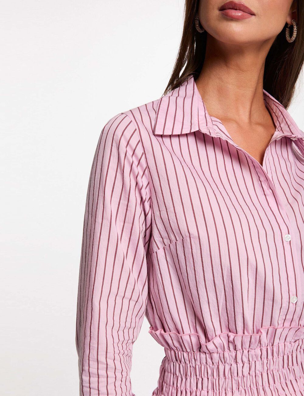 Striped shirt with a notched collar pink women