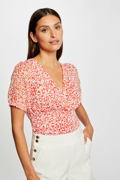 Short-sleeved t-shirt abstract print orange ladies'
