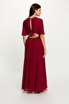 Long dress with V-neck bordeaux women