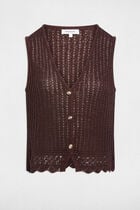 Sleeveless openwork cardigan dark brown women