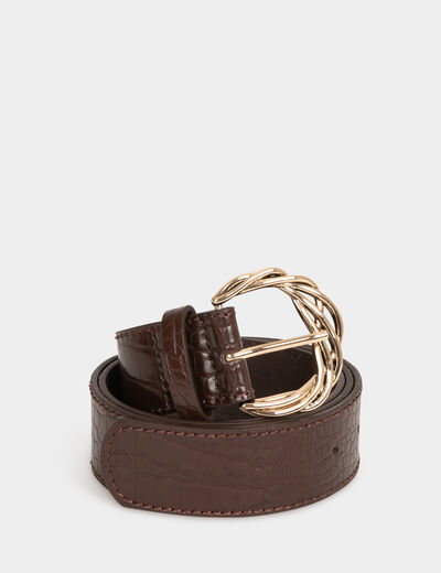 Belt with croc effect chestnut brown ladies'