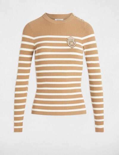 Long-sleeved striped jumper camel women