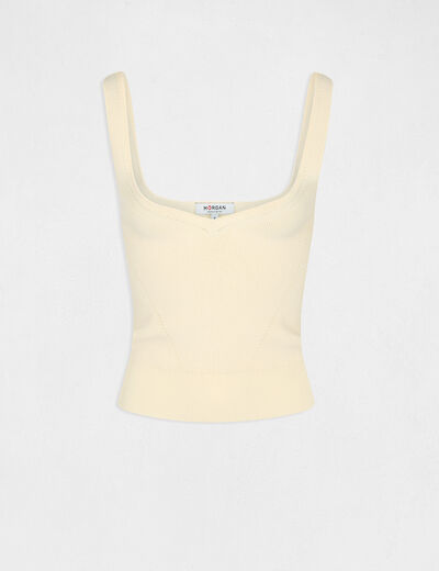 Jumper vest top with V-neck straw yellow women