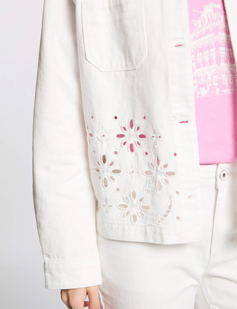 Embroidered denim jacket white women
