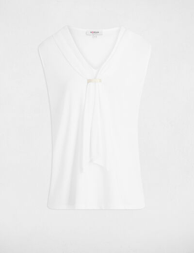 T-shirt with tie neck white women
