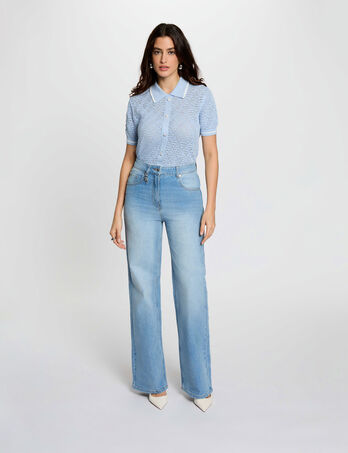High-waisted wide-leg jeans heavy stone wash denim women