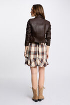 Blouson droit avec col cranté à revers marron foncé femme