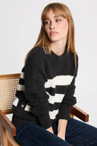 Stripped jumper round neck anthracite grey women