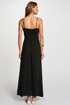 Robe longue droite fendue noir femme