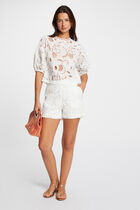 Blouse balloon short sleeves ecru women