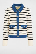 Striped cardigan lapel collar ivory women