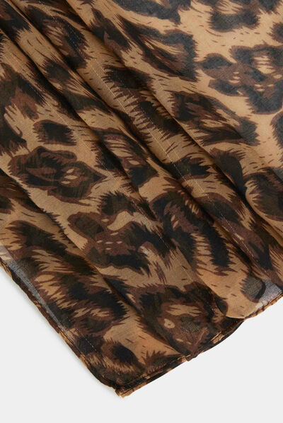 Scarf with animal print chestnut brown ladies'