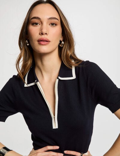 Jumper zipped polo collar navy blue women