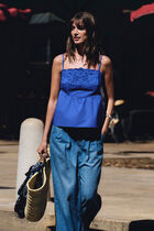 Embroidered top with thin straps blue women