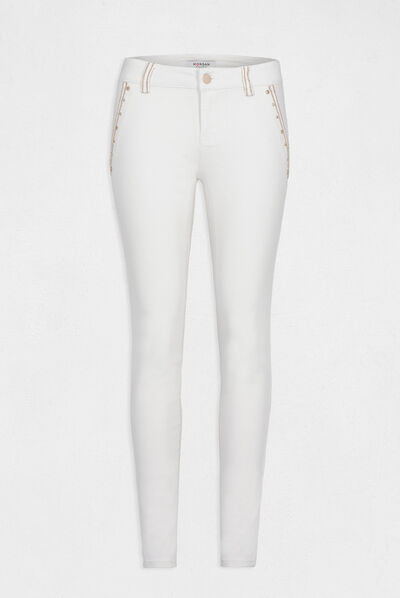 Skinny trousers with studs details ecru ladies'