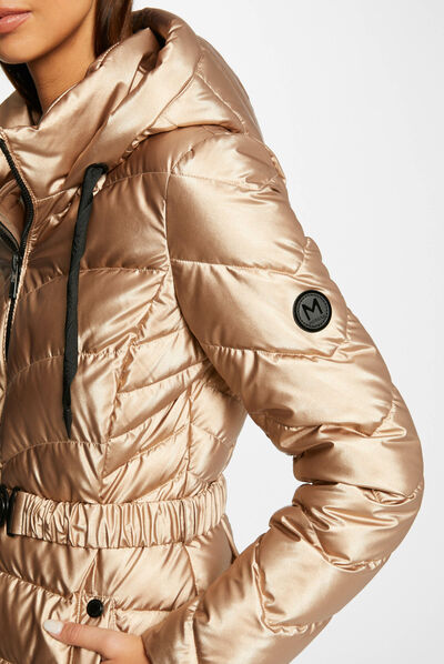 Metallised waisted padded jacket pale pink ladies'