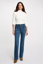 Bootcut jeans pockets buttons stone wash denim women