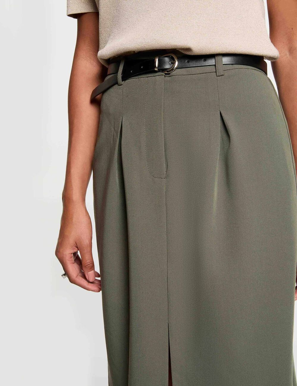 High-waisted pencil skirt khaki green women