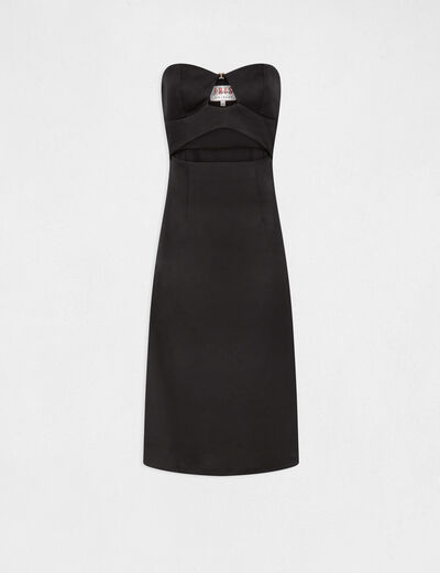 Sleeveless midi A-line dress black ladies'