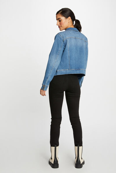 Straight buttoned denim jacket stone denim ladies'