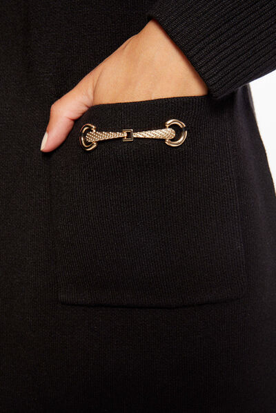 Long cardigan with hood and chains black ladies'