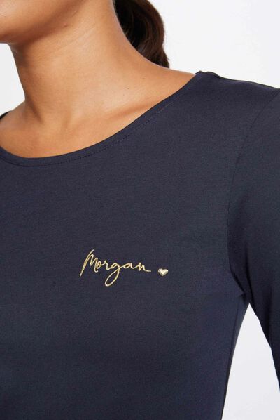 Long-sleeved t-shirt with embroidery navy ladies'
