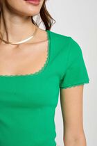 Short-sleeved ribbed t-shirt emerald green women