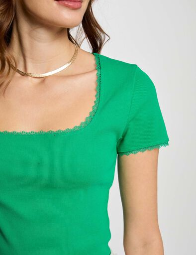 short sleeved ribbed t shirt emerald green women Short-sleeved ribbed t-shirt emerald green women