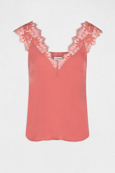 Blouse with wide straps in lace rust ladies'