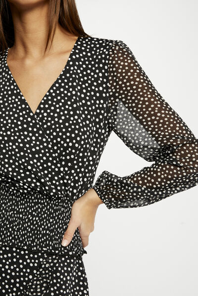 Long-sleeved t-shirt polka dot print multico ladies'