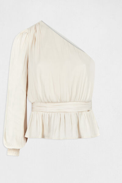 Asymmetrical smocked blouse medium ecru ladies'