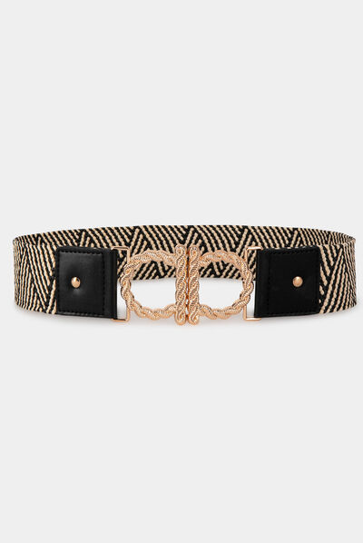 Elasticised belt with geometric effect black ladies'