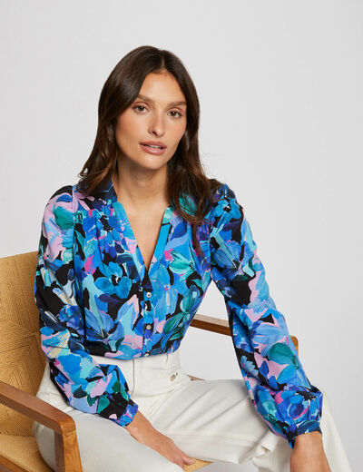 Printed shirt with V-neck multico ladies'