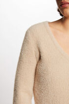 Pull manches longues avec col en V taupe femme